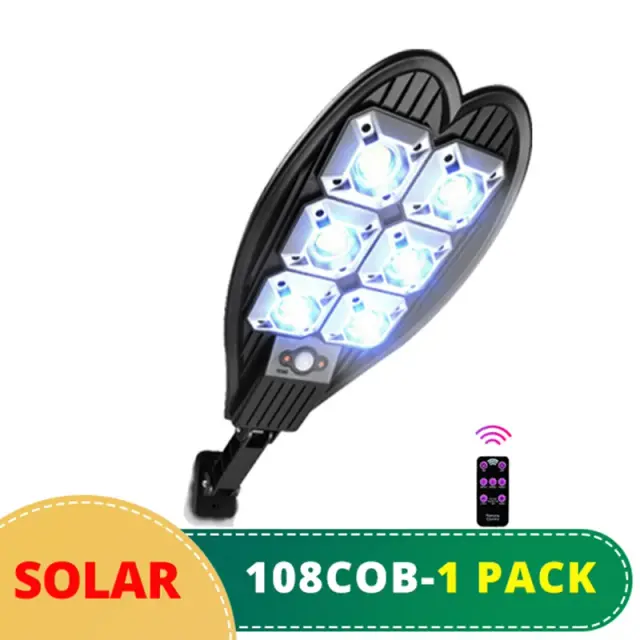 Lâmpada de Rua Solar 108 COB com Sensor: 3 Modos de Iluminação e Controle Remoto, Ideal para Jardins e Pátios Externos à Prova d'Água