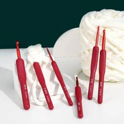 Premium Aluminum Crochet Hooks, Grip de borracha macia, alças almofadadas, agulhas de tricô, tranças Knitting Tool, vermelho, 2mm-6mm - Image 4