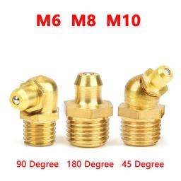 Acessórios para bicos de graxa hidráulica de latão Kit de encaixe do bocal de óleo, Passo da rosca 1mm 45 90 180 graus, M6 M8 M10, 5 10Pcs - Image 1
