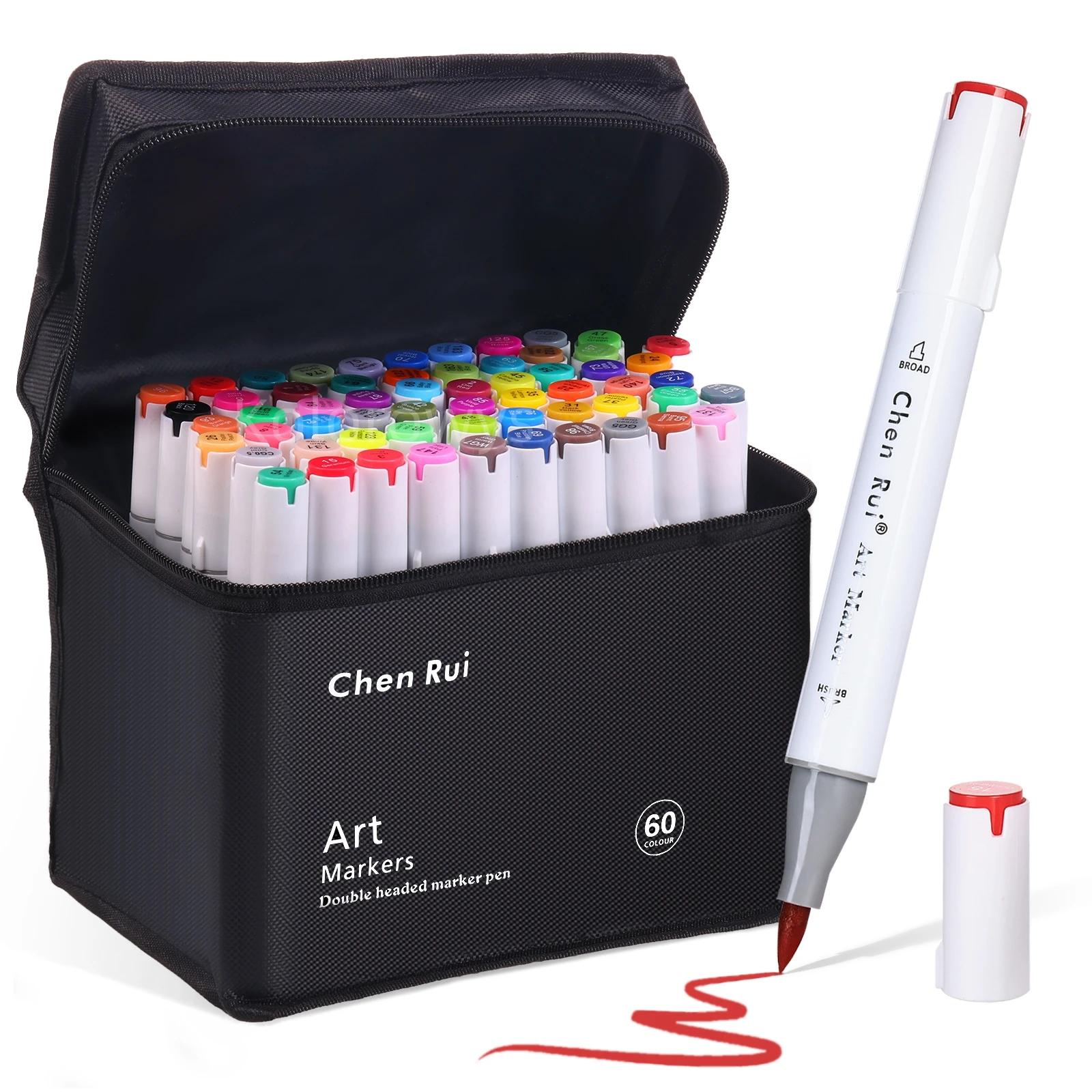 Conjunto de marcadores de álcool de 80 cores, com tapete de desenho à prova de sangramento, pincel e cinzel, marcadores de arte de pontas duplas para colorir, esboçar
