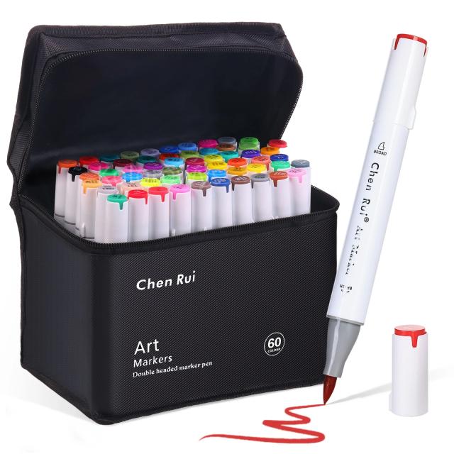 Conjunto de marcadores de álcool de 80 cores, com tapete de desenho à prova de sangramento, pincel e cinzel, marcadores de arte de pontas duplas para colorir, esboçar