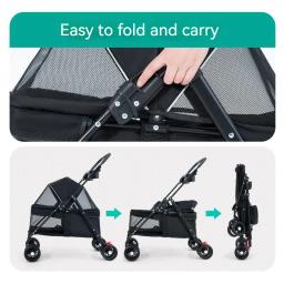 Carrinho de estimação dobrável leve, carrinho para cães pequenos e gatos, viagem ao ar livre, prato de refeição respirável - Image 4