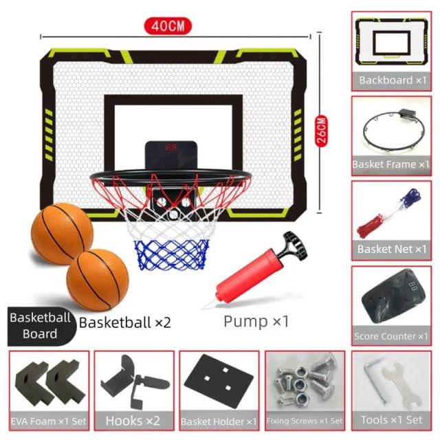 Mini Cesta de Basquete de Parede com Placar Eletrônico 40x26cm