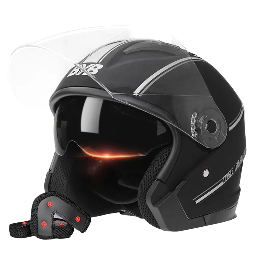 Motocicleta Open Face Capacete, Lente Dupla, Viseira Solar, Escudo Facial, Sistema de Ventilação Superior, Leve, Scooter, Bicicleta, Retro, 3/4 - Image 1
