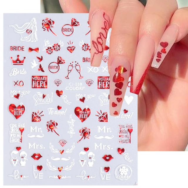 Cartão de Amor 3D com Laser: Etiqueta de Unhas com Lábios Sexy e Smileys para o Dia dos Namorados