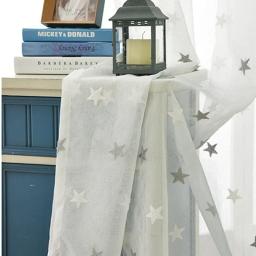 Estrelas bordadas cortina de algodão linho cinza/rosa estrela bordado tule para crianças meninas meninos quarto janela tela pura wp159h - Image 2