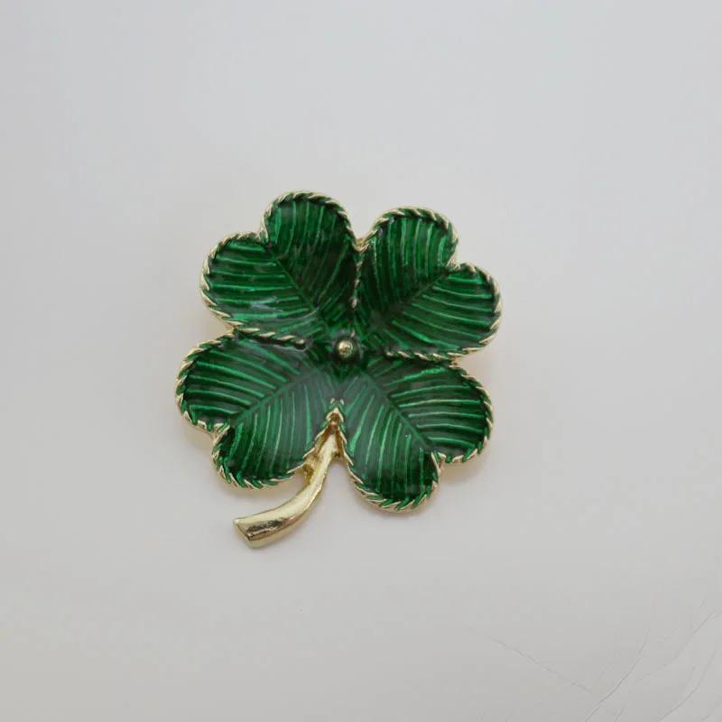 Alfinete de lapela vintage para mulheres, acessórios para jóias, moda, esmalte verde, flor, trevo da sorte, broche de quatro folhas, atacado - Image 1