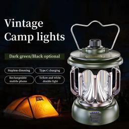 Lanterna de acampamento portátil recarregável lâmpadas acampamento do vintage iluminação acampamento 6000ma capacidade pode ser escurecido lâmpada ao ar livre para caminhadas escalada - Image 3