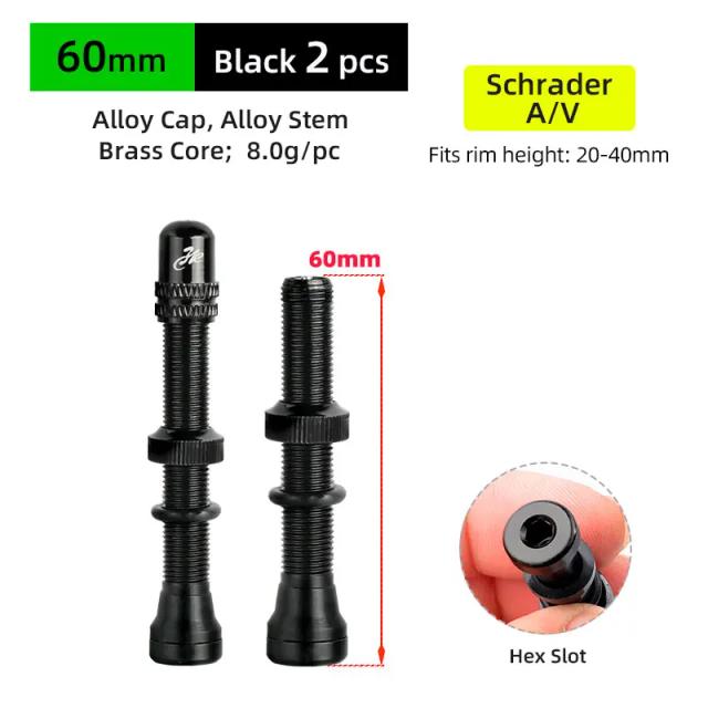 Deemount Válvulas Schrader Tubeless Latão Anodizado 2 Peças