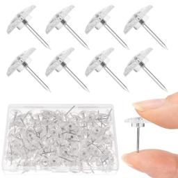 100 peças tachas de polegar transparentes, ponto de aço e cabeça, alfinetes planos transparentes para marcação de tecido, organização de escritório - Image 1