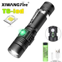 Lanternas LED de alta potência Zoomable, Tocha de acampamento com contas de lâmpada LED T6, Impermeável, 4 modos de iluminação, Carregador USB multifuncional - Image 1