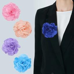 Broche de flor rosa grande tecido, arte de pano, alfinetes de lapela artesanais, crachá floral, joias de casamento, moda vintage - Image 1