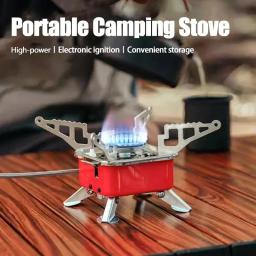 Fogão De Acampamento Portátil Ignição Eletrônica Dobrável Queimador De Gás Ao Ar Livre Churrasco Camping Kitchen Equipment Camping Furnace, fogareiro portatil camping, fogao camping, churrasqueira portatil, churrasco - Image 1