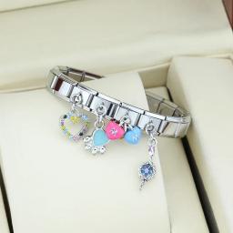 Hapiship-Glaze Color Charm Bracelet, Jóias de Aço Inoxidável, Cão, Borboleta, Coração, Link Italiano, Fit DIY, 9mm, DJ546, Nova Moda, 2024 - Image 3