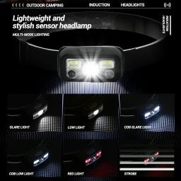 Mini recarregável LED cabeça lanterna, poderoso sensor farol, USB tocha, Camping cabeça luz, busca luz - Image 4