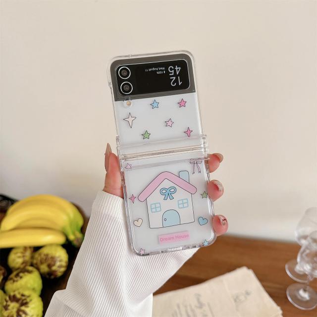 Capa Kawaii para Samsung Galaxy Z Flip 3, 4, 5, 6 com Urso e Coelho Pendurados em Cadeia