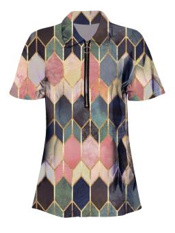 Camisa polo feminina versátil, fácil de cuidar, conforto elástico, zíper elegante, design geométrico, roupa casual cotidiana, para todas as estações - Image 3