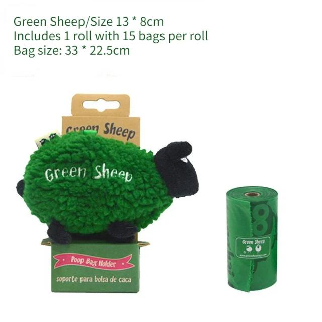 Dispenser Portátil de Sacos para Fezes de Cachorro em Forma de Ovelha Verde com Gancho - Ecológico e Espessado para Armazenamento ao Ar Livre