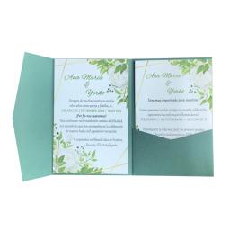 50 conjuntos de cartão de convite de casamento de bolso com três dobras verde escuro impressão personalizada noivado xv convites de batismo de aniversário IC160 - Image 1