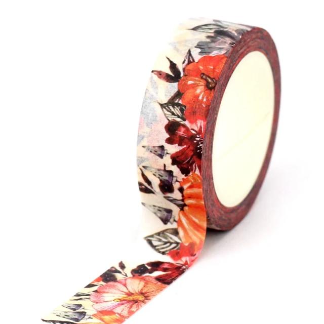 Fita Washi Adesiva Halloween com Abóboras, Flores e Folhas, 10m
