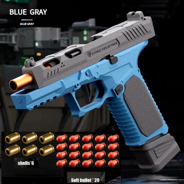 Pistola G17 Para Brincadeiras: Tiro Contínuo com Bloco Blowback e Balas Macias - Presente Ideal para Aniversários e Natal