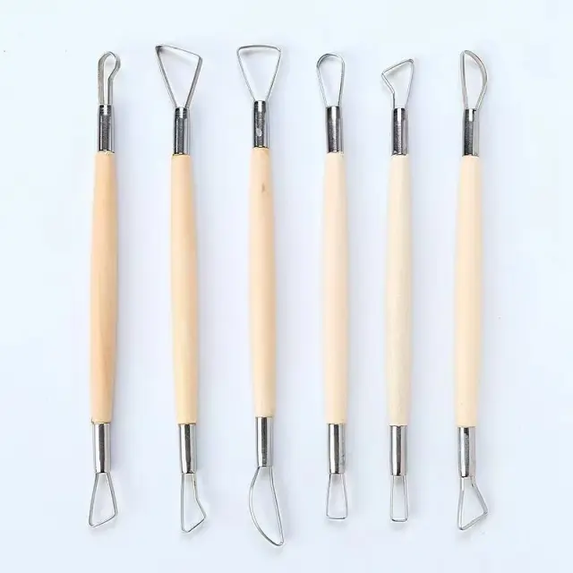 Conjunto de 6 Ferramentas de Escultura em Madeira para Cerâmica e Argila - DIY Artesanato