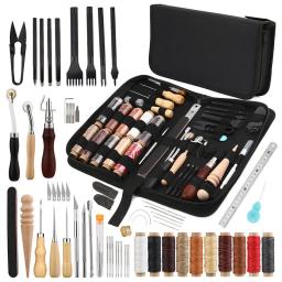 Kraball kit de costura de couro com furador mão costura agulhas linha kit de ferramentas de artesanato de couro para sapatos sofá tenda tapete - Image 1