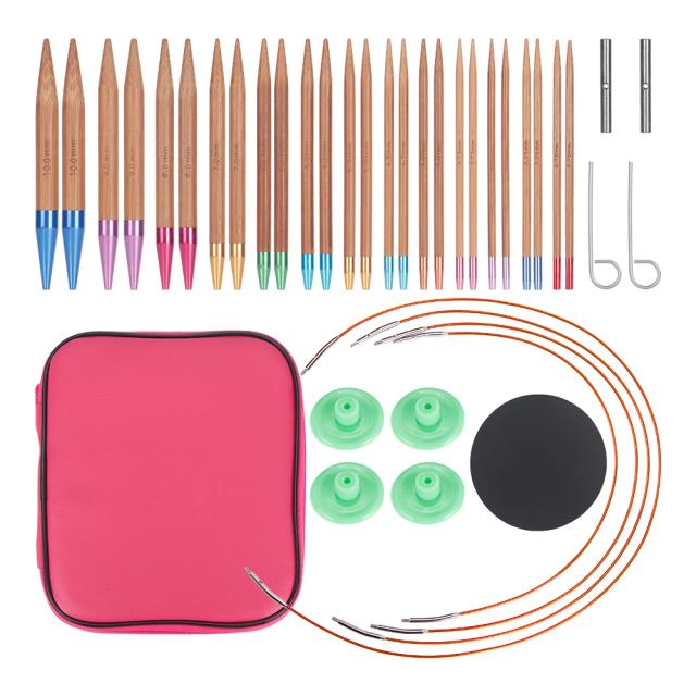 Conjunto de Agulhas de Tricô de Madeira QJH Intercambiáveis com Saco de Armazenamento PU - Tamanhos US2-US15 (2.75mm-10mm) para Hobbies e Presentes