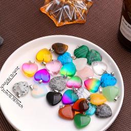 10 pçs pedra natural cristal coração pingentes requintado jóias acessórios em cores misturadas pedras de cura de cristal para jóias diy - Image 3