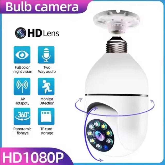 Câmera de Segurança E27 Visão Noturna Automática Detecção Movimento Colorida WiFi