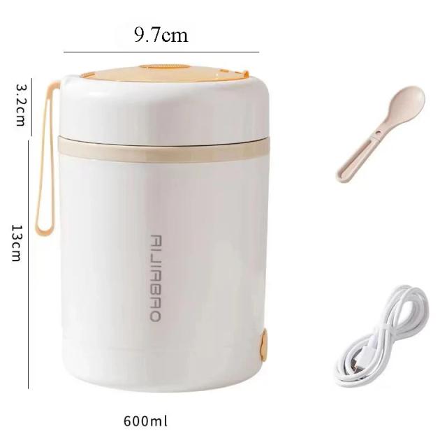 Lancheira com aquecimento elétrico usb 600ml, portátil, piquenique, leite, bebida, aquecedor de alimentos, aço inoxidável, recipiente aquecedor de alimentos 5v 12v 24v