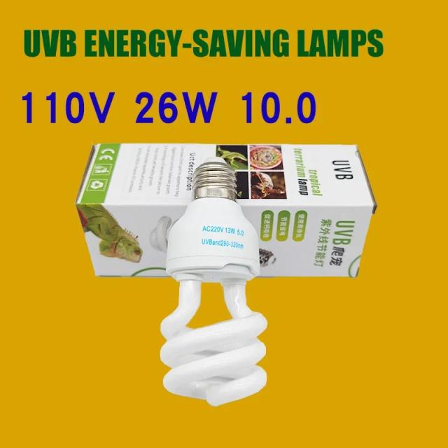Lâmpada UV Econômica para Répteis e Anfíbios, Suplemento de Cálcio, UVB 5.0, E27, 13W e 26W, Ideal para Tartarugas Marinhas