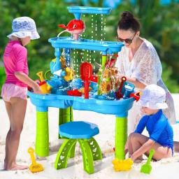 Brinquedo de areia e água para crianças, brinquedo de praia ao ar livre, mesa de areia, adequado para idades 3-5 anos, 3 camadas - Image 5