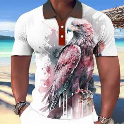 Camisa polo com estampa águia animal masculina, estampa 3D, colarinho de botão, casual, manga curta Tops grandes, roupas de moda masculina, verão - Image 6
