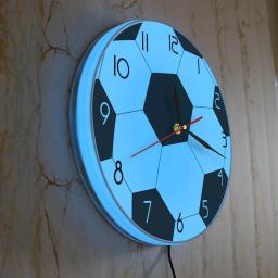 Futebol 3d impresso relógio de parede com luz de fundo para sala estar bola de futebol néon decoração da casa design moderno relógio luminoso - Image 2