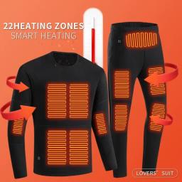 Roupa interior térmica aquecida para homens e mulheres, Jaqueta aquecida alimentada por USB, Roupas de inverno, Jaqueta para motocicletas, Esqui, Camping, Velo, 22 Áreas - Image 4