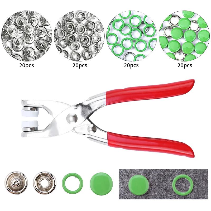 100/200 conjuntos de prendedores snap kit ferramenta, botões de pressão do metal anéis com prendedor alicate imprensa kit de ferramentas para costura de roupas 10 cores - Image 1