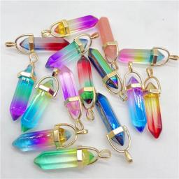 Natural Gem Pedra Hexagonal Pêndulo Reiki Pingente Encantos, Cristal Rosa, Quartzo, Fazer Jóias DIY, Colares Acessórios, 15Pcs - Image 4