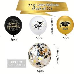 20 pçs/set balões de formatura preto ouro confetes balão de látex 2025 feliz formatura festa decoração boné de solteiro você fez isso - Image 2