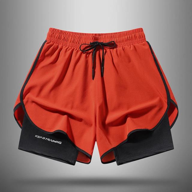 Calções de corrida unissex para maratona com forro de secagem rápida - estilo falso de duas peças para o verão