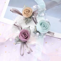 Rosas de seda branco pulso corsage flores para damas de honra flor pulseira rosa nupcial irmãs acessórios de casamento - Image 2