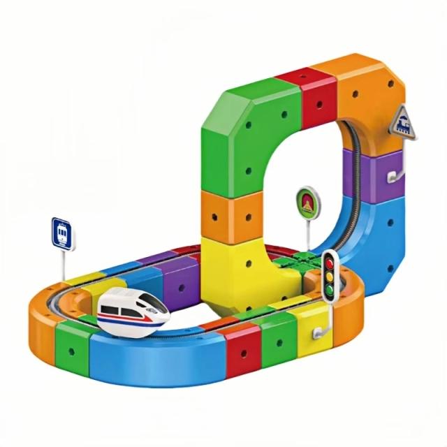 Brinquedo Educativo Carro Trilho Magnético Blocos de Construção Pista Mágica
