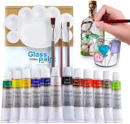 Impermeável Acrílico Esmalte Pintura Kit, mancha De Vidro Pintura Set, Arte Suprimentos, 6 Escovas De Nylon, 1 Paleta, 12 24 Cores - Image 1