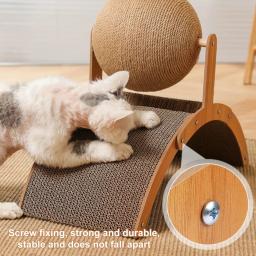 Deluxe Cat Wooden Scratching Pad, Space Saving Vertical, design em arco com bola de sisal interativo, papelão resistente, condomínio, 1pc - Image 2