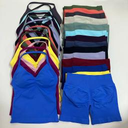 Sem logotipo yogaginym conjunto feminino sem costas regatas cintura alta scrunch shorts sem costura terno de ginásio roupas de fitness activewear conjuntos de treino - Image 1