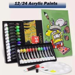 LANPO-Conjunto Profissional de Tintas Acrílicas, Pigmento Pintura, Desenho Artista, Óleo de Vidro de Tecido, Tinta Aquarela, 12ml, 12ml, 24 cores - Image 1