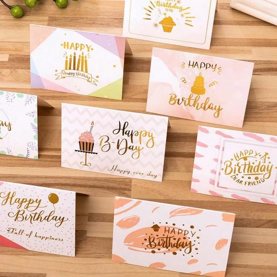 Cartão do feliz aniversário para crianças e adultos, cartões de convite, cartão de mensagem dobrado, presente do partido, estilo aleatório, 10pcs - Image 1