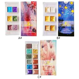 Conjunto de tintas aquarela metálicas e douradas, pigmento de aquarela para pintura de artística, com glitter, cor sólida, 6/12 - Image 1