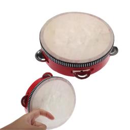 Sheep Skin Head Tambourine Tambor, 4 Pares, Jingles, moldura de madeira, batida Instrumento, Mão Tambor, Musical, 6" - Image 2