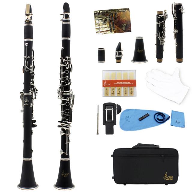 Clarinete SLADE-B com Estojo e 17 Chaves - Corpo de Madeira, Flautas Coladas e Acessórios para Instrumentos de Sopro